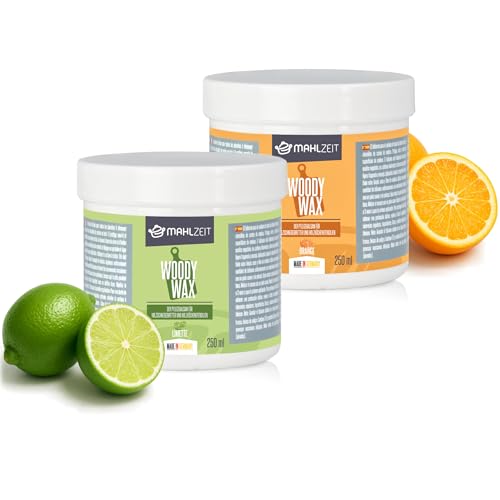 Mahlzeit Woody Wax Holzpflege Set aus Bienenwachs für Schneidebretter| 2X 250 ml, Limettenduft + Orangenduft | 100% natürlich | Holzwachs für Schneidebretter, Küchenhelfer, Holz Balsam Mahlzeit Woody Wax Holzpflege Set aus Bienenwachs für Schneidebretter| 2X 250 ml, Limettenduft + Orangenduft | 100% natürlich | Holzwachs für Schneidebretter, Küchenhelfer, Holz Balsam von Mahlzeit