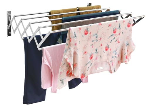 MaiHongda Akkordeon-Wand-Trockengestell aus Edelstahl für Kleidung, einziehbar, zusammenklappbar, Akkordean-Wandhalter, Handtuchhalter, 29 kg Kapazität für Waschküche, Badezimmer von MaiHongda