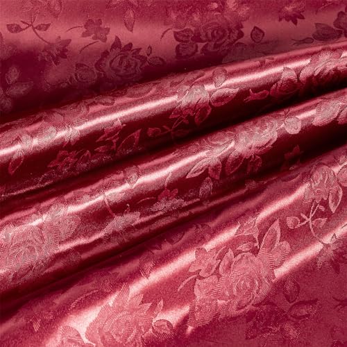 MaiMaiSuan Satin-Jacquard-Stoff, 152,4 cm breit, Ziegelrot, Blumenmuster, glänzend, seidiger Satinstoff pro Yard für Tischläufer, Servietten, Hochzeit, Kleid, Bettwäsche, Bastelarbeiten, 91 cm von MaiMaiSuan