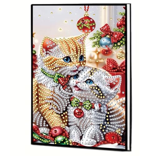 MaiYiYi 5D Cat Diamond Art Notebooks, Christmas Cat Notebook Diamond Painting Arts Crafts Kit for Study Home Office Art Drawing (8.18 X5.70 in) von MaiYiYi