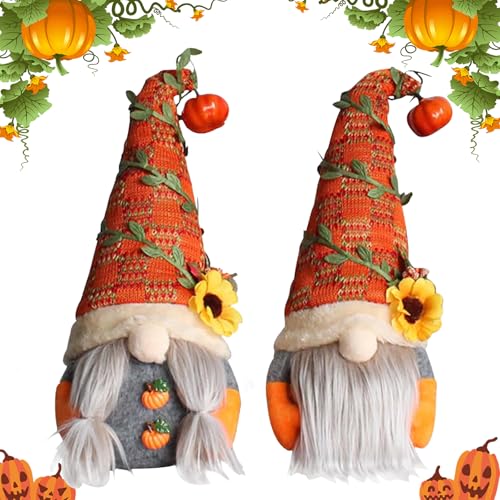Thanksgiving Herbst Zwerge Dekorationen, 2 Stück Herbst Wichtel Zwerg Figuren, Gesichtslose Wichtel Herbstdeko, Herbst Wichtel Thanksgiving Dekoration, für Bauernhaus Home Tischdekoration (M2) von MaibaoteMbt
