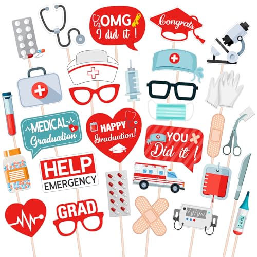 Maicaiffe Fotoautomaten-Requisiten für medizinische Abschlussfeiern, 30 Stück, Congrats, Doktor, Krankenschwester, Selfie-Requisiten, Gastgeschenke, Zubehör für Krankenpflege, Schule, Abschlussfeier, Maicaiffe Fotoautomaten-Requisiten für medizinische Abschlussfeiern, 30 Stück, Congrats, Doktor, Krankenschwester, Selfie-Requisiten, Gastgeschenke, Zubehör für Krankenpflege, Schule, Abschlussfeier, von Maicaiffe