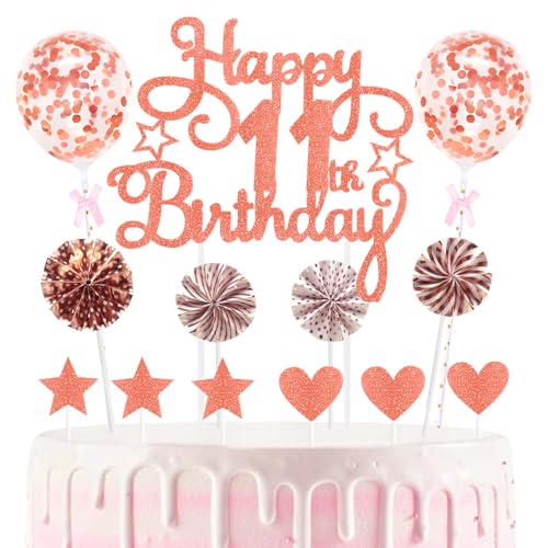 11th Geburtstag Kuchen Dekoration Kuchen Toppers Birthday Torten Dekoration Sternen Herz Papierfächer Ballon Torte Toppers Kuchendeko für 11. Geburtstag Dekorationen Party Zubehör von Maigendoo