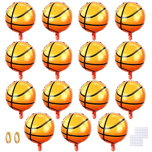 15 Stück Basketball Luftballons, Aluminium Folienballon Basketball Party Dekorationen Basketball Folienballons für Weltmeisterschaften Sports, Basketball Geburtstags Party Zubehör Dekoration von Maigendoo