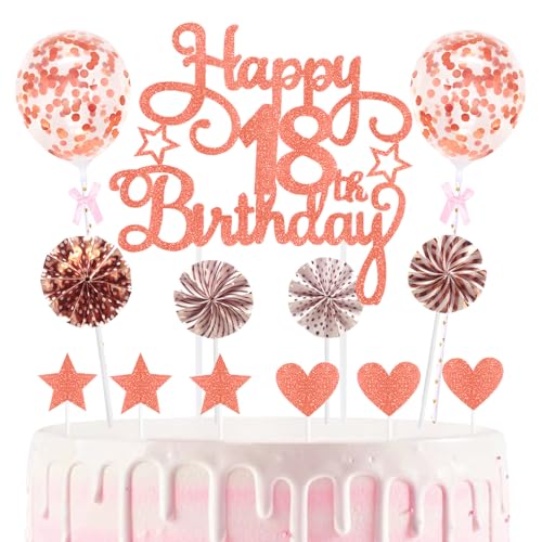 18th Geburtstag Kuchen Dekoration Kuchen Toppers Birthday Torten Dekoration Sternen Herz Papierfächer Ballon Torte Toppers Kuchendeko für 18. Geburtstag Dekorationen Party Zubehör von Maigendoo