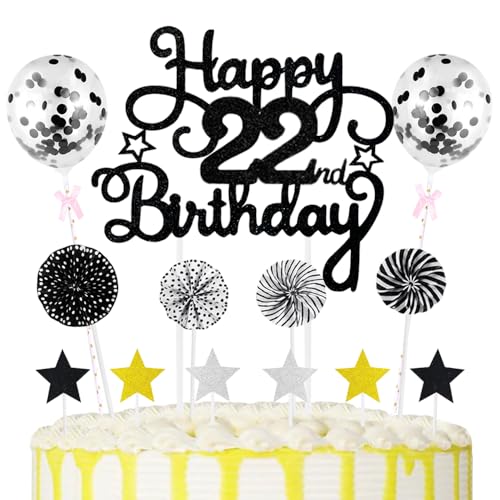 22nd Geburtstag Kuchen Dekoration Kuchen Toppers Schwarz Zahl Kerzen Birthday Torten Dekoration Sternen Papierfächer Ballon Torte Toppers Kuchendeko für 22. Geburtstag Dekorationen Party Zubehör 22nd Geburtstag Kuchen Dekoration Kuchen Toppers Schwarz Zahl Kerzen Birthday Torten Dekoration Sternen Papierfächer Ballon Torte Toppers Kuchendeko für 22. Geburtstag Dekorationen Party Zubehör von Maigendoo