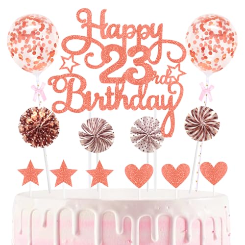 23rd Geburtstag Kuchen Dekoration Kuchen Toppers Birthday Torten Dekoration Sternen Herz Papierfächer Ballon Torte Toppers Kuchendeko für 23. Geburtstag Dekorationen Party Zubehör von Maigendoo
