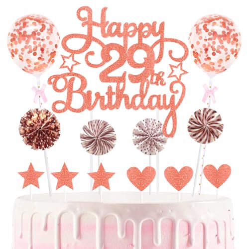 29th Geburtstag Kuchen Dekoration Kuchen Toppers Birthday Torten Dekoration Sternen Herz Papierfächer Ballon Torte Toppers Kuchendeko für 29. Geburtstag Dekorationen Party Zubehör von Maigendoo
