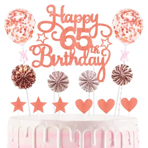 65th Geburtstag Kuchen Dekoration Kuchen Toppers Birthday Torten Dekoration Sternen Herz Papierfächer Ballon Torte Toppers Kuchendeko für 65. Geburtstag Dekorationen Party Zubehör von Maigendoo