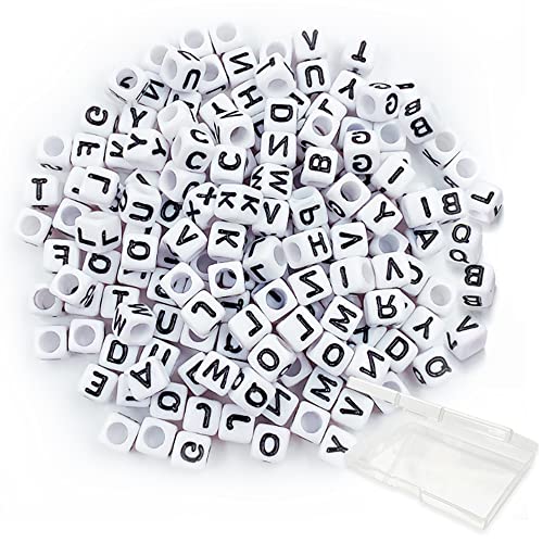 Maigendoo 1000 Stück Buchstaben Perlen zum Auffädeln, Weiße Buchstabenperlen mit Aufbewahrungsbox, Würfel Bastelnperlen A-Z Alphabet Perlen für Schmuck Basteln DIY Armbänder Anhänger Haarband, 6mm von Maigendoo