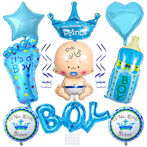 Maigendoo 9 Stück Blau Baby Boy Deko Babyparty Deko Set Geschenk zur Geburt eines Junge It's a Boy Blau Girlande Geburt Folienballon Heliumballon Taufe Deko Balloon Baby Shower Dekorationen von Maigendoo
