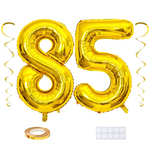 Maigendoo Gold 85 Luftballon Zahlen Riesen Zahl Folienballon mit Wirbel Dekorationen Große 85. Nummer Folienmylar Ballons 40 Zoll Ballons zum 85th Geburtstagsdeko Jubiläum Dekoration, XXL von Maigendoo