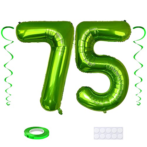 Maigendoo Grün 75 Luftballon Zahlen Riesen Zahl Folienballon mit Wirbel Dekorationen Große 75. Nummer Folienmylar Ballons 40 Zoll Ballons zum 75th Geburtstagsdeko Jubiläum von Maigendoo