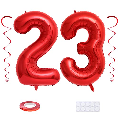 Maigendoo Rot 23 Luftballon Zahlen Riesen Zahl Folienballon mit Wirbel Dekorationen Große 23. Nummer Folienmylar Ballons 40 Zoll Ballons zum 23rd Geburtstagsdeko Jubiläum Dekoration, XXL von Maigendoo