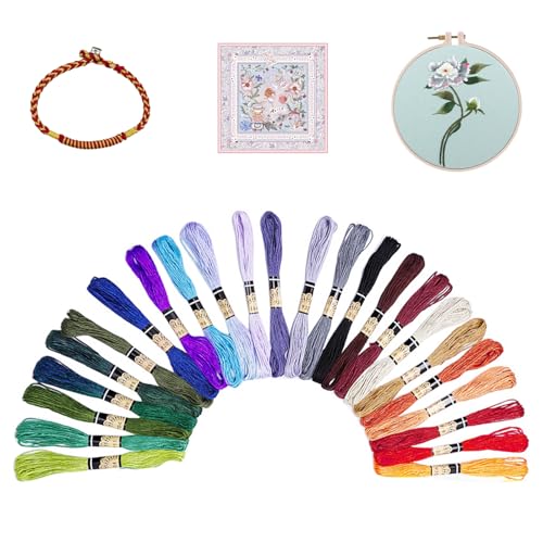 MaikcQ Stickgarn Set 24 Farben je 8 Meter- Embroidery Floss Multifarben Weicher, Stickgarn für Kreuzstichfaden, Armbandfaden, Knüpfen, Flechten, Basteln, Häkeln von MaikcQ