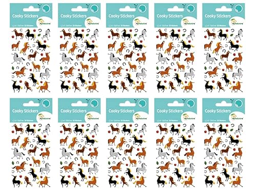 MY MANDARINE 560353Cpack - Packung mit 10 Stickerbögen 3D Stickers Cooky, 180 Stickers, Pferde, 1 Pack von Maildor