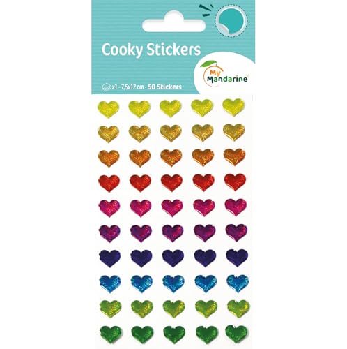 MY MANDARINE 560380Cpack - Packung mit 10 Stickerbögen 3D Stickers Cooky, 500 Stickers, Herzen, 1 Pack von Maildor