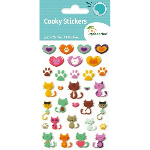 MY MANDARINE 560500Cpack - Packung mit 10 Stickerbögen 3D Stickers Cooky, 310 Stickers, Katzen mit Herzen, 1 Pack von Maildor
