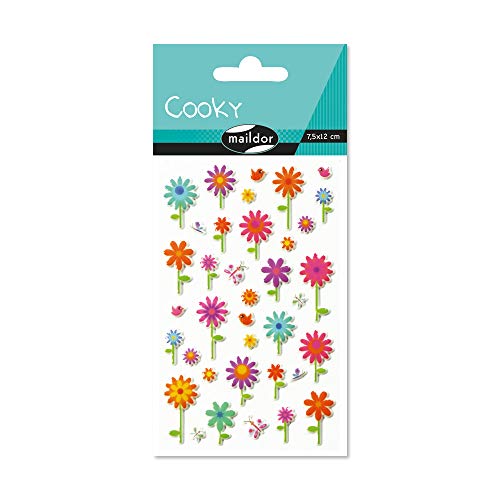 Maildor 560356C Packung mit Stickers Cooky 3D (1 Bogen, 7,5 x 12 cm, ideal zum Dekorieren, Sammeln oder Verschenken, Blumen) 1 Pack, Blumen 3 von Maildor