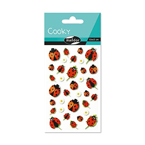 Maildor 560358C Packung mit Stickers Cooky 3D (1 Bogen, 7,5 x 12 cm, idela zum Dekorieren, Sammeln oder Verschenken, Käfer) 1 Pack Marienkäfer von Maildor