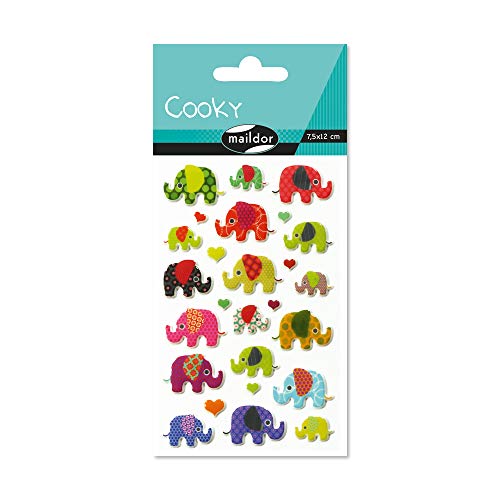 Maildor 560372C Packung mit Stickers Cooky 3D (1 Bogen, 7,5 x 12 cm, ideal zum Dekorieren, Sammeln oder Verschenken, Elefanten) 1 Pack, 17.5x9x0.1 cm von Maildor
