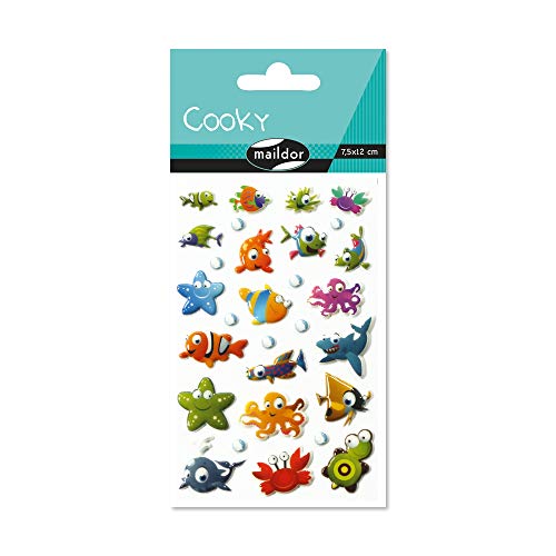 Maildor 560384C Packung mit Stickers Cooky 3D (1 Bogen, 7,5 x 12 cm, ideal zum Dekorieren, Sammeln oder Verschenken, Meerestiere) 1 Pack von Maildor