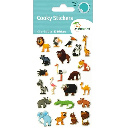 Maildor 560389Cpack - Packung 10 Stickerbögen 3D Cooky, 7,5x12cm, 10x 22 Stickers, Savanne von Maildor