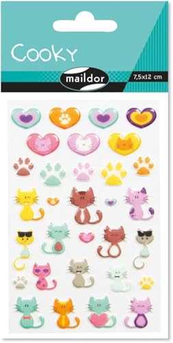 Maildor 560500C Packung mit Stickers Cooky 3D (1 Bogen, 7,5 x 12 cm, ideal zum Dekorieren, Sammeln oder Verschenken, Katze) 1 Pack von Maildor