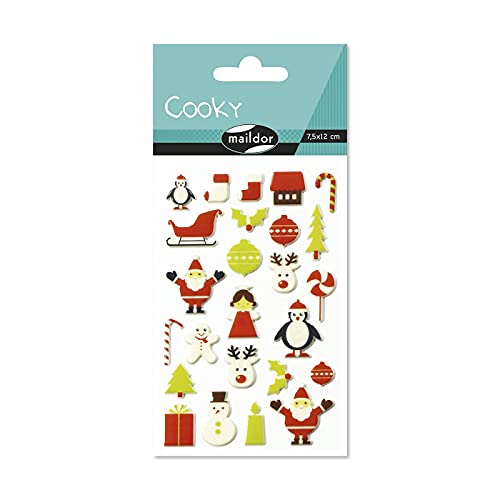 Maildor 560504C Packung mit Stickers Cooky 3D (1 Bogen, 7,5 x 12 cm, ideal zum Dekorieren, Sammeln oder Verschenken, Weihnachten) 1 Pack von Maildor