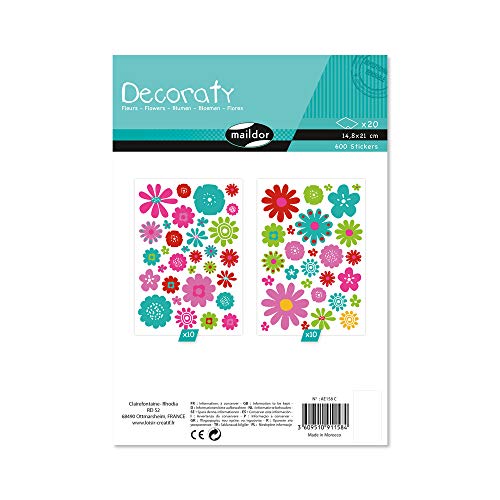 Maildor AE158C Packung (mit 20 Bögen Stickers Decoraty in Format DIN A5, 14, 8 x 21cm, ideal für Kinder ab 2 Jahren, Blumen) 1 Pack von Maildor
