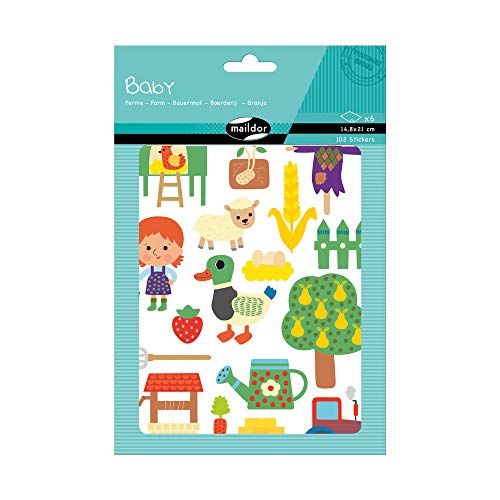 Maildor AE165C - Packung 6 Stickerbogen Baby, DIN A5 14,8x21 cm, Großformat für die Kleinen, ideal für Zeichnung, Erstellen von Collagen, Illustration eines Hefts, 102 Stickers, Bauernhof, 1 Pack Maildor AE165C - Packung 6 Stickerbogen Baby, DIN A5 14,8x21 cm, Großformat für die Kleinen, ideal für Zeichnung, Erstellen von Collagen, Illustration eines Hefts, 102 Stickers, Bauernhof, 1 Pack von Maildor