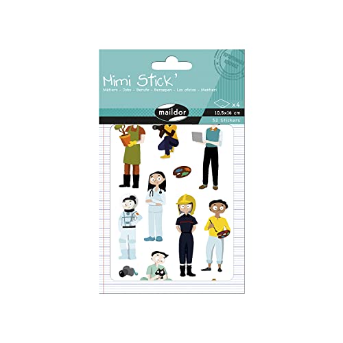 Maildor AE219C - Packung mit 4 Stickerbogen Mimi Stick', 10,5x16 cm, 52 Sticker, Berufe, 1 Pack Maildor AE219C - Packung mit 4 Stickerbogen Mimi Stick', 10,5x16 cm, 52 Sticker, Berufe, 1 Pack von Maildor