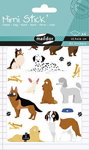 Maildor AE230C - Packung mit 4 Stickerbogen Mimi Stick', 10,5x16 cm, 52 Sticker, Hunde, 1 Pack Maildor AE230C - Packung mit 4 Stickerbogen Mimi Stick', 10,5x16 cm, 52 Sticker, Hunde, 1 Pack von Maildor