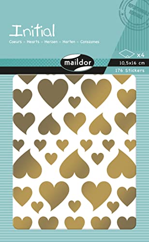 Maildor AE232C - Packung mit 2 Bogen Initial Stickers, 10,5x16cm, ideal für DIY-Projekte, 1 Pack, Herz Gold / Silber von Clairefontaine