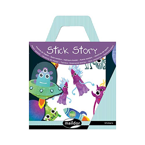 Maildor AF009O Packung Stick´Story (4 Stickerbögen und 2 Kulissen, ideal für Kinder ab 5 Jahren, Monsters) 1 Pack von Maildor