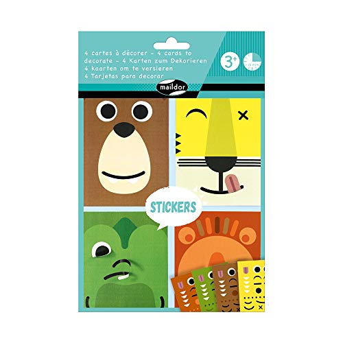Maildor AF019C kreativ Sticker-Set (mit 4 Tierportraits zum Verzieren, ideal für Kinder ab 3 Jahren, ideales Bastelprojekt, Tierportraits) 1 Set von Avenue Mandarine