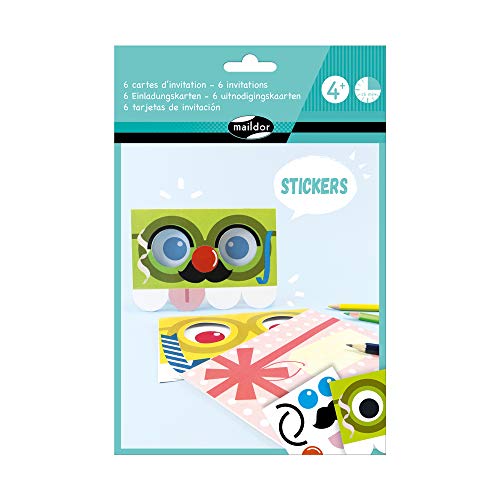 Maildor AF025C kreativ Sticker-Set (, Einladungskarten zum Dekorieren, ideal für Kinder ab 4 Jahren, ideales Bastelprojekt, Bunt) 1 Set von Maildor