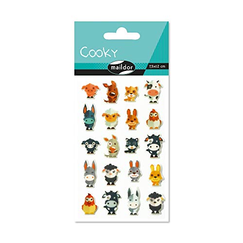 Maildor CY022O Packung mit Stickers Cooky 3D (1 Bogen, 7,5 x 12 cm, ideal zum Dekorieren, Sammeln oder Verschenken, Tiere auf dem Bauernhof) 1 Pack von Maildor