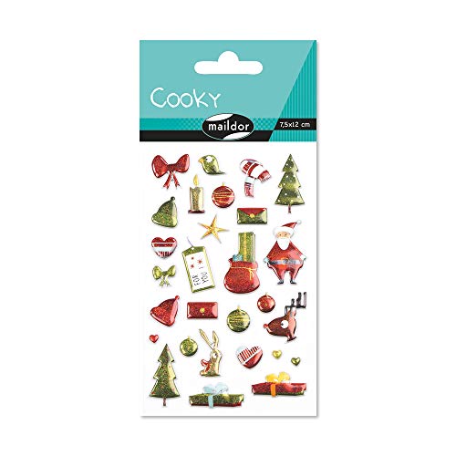 Maildor CY042O Packung mit Stickers Cooky 3D (1 Bogen, 7,5 x 12 cm, ideal zum Dekorieren, Sammeln oder Verschenken, Weihnachten) 1 Pack von Maildor