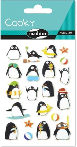 Maildor CY062O Packung mit Stickers Cooky 3D (1 Bogen, 7,5 x 12 cm, ideal zum Dekorieren, Sammeln oder Verschenken, Pinguin) 1 Pack von Maildor