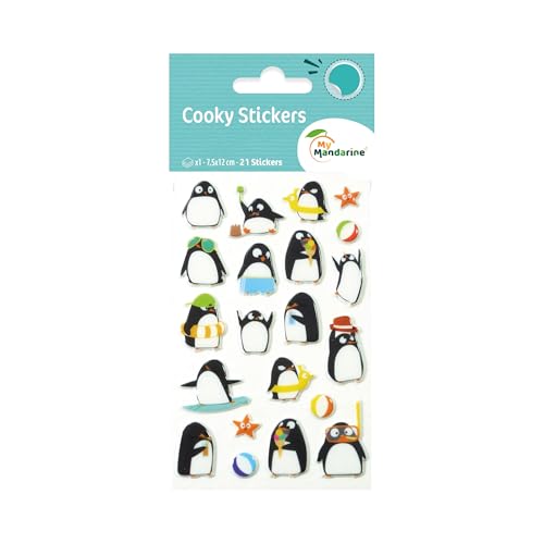 Maildor CY062Opack - Packung mit 10 Bögen 3D Sticker Cooky - Aufkleber, 7,5x12cm, Pinguin, 210 Stickers, 1 Pack von Maildor