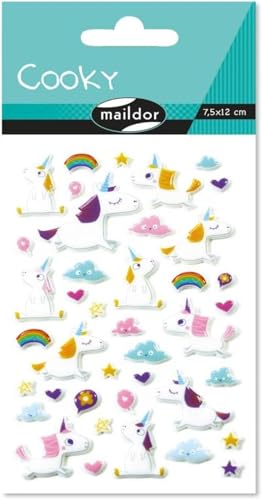 Maildor CY063O Packung mit Stickers Cooky 3D (1 Bogen, 7,5 x 12 cm, ideal zum Dekorieren, Sammeln oder Verschenken, Einhorn) 1 Pack von Maildor