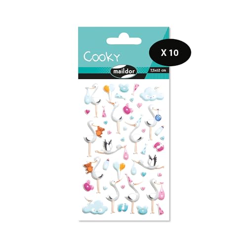 Maildor CY108Cpack - Packung mit 10 Bögen 3D Sticker Cooky - Aufkleber, 7,5x12cm, Geburt - Storch, 410 Stickers, 1 Pack Maildor CY108Cpack - Packung mit 10 Bögen 3D Sticker Cooky - Aufkleber, 7,5x12cm, Geburt - Storch, 410 Stickers, 1 Pack von Maildor