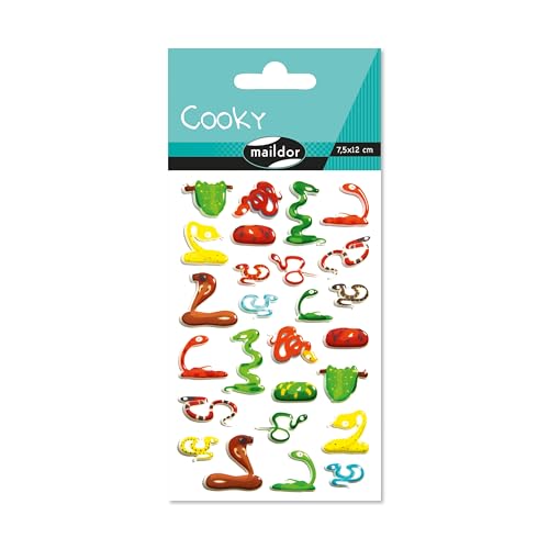 Maildor CY123Cpack - Packung mit 10 Bögen 3D Sticker Cooky - Aufkleber, 7,5x12cm, Schlangen, 260 Stickers, 1 Pack von Maildor