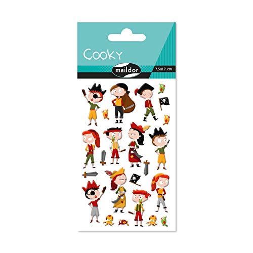 Maildor CY134C - Packung mit 1 Bogen 3D-Stickers Cooky, 7,5x12cm, 18 Stickers, ideal ab 4 Jahren, Piraten, 1 Pack von Maildor