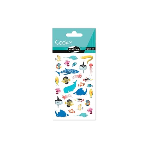 Maildor CY152Cpack - Packung mit 10 Bögen 3D Sticker Cooky - Aufkleber, 7,5x12cm, Meerestiere - Qualle - Fische, 290 Stickers, 1 Pack von Maildor