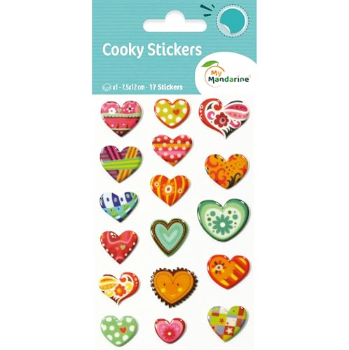 My Mandarine 560404Cpack - Packung 10 Stickerbögen 3D Cooky, 7,5x12cm, 10x 17 Stickers, Herzen von Maildor