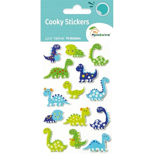 My Mandarine CY006Opack - Packung mit 10 Bögen 3D Sticker Cooky - Aufkleber, 7,5x12cm, Dino, 140 Stickers, 1 Pack von Maildor