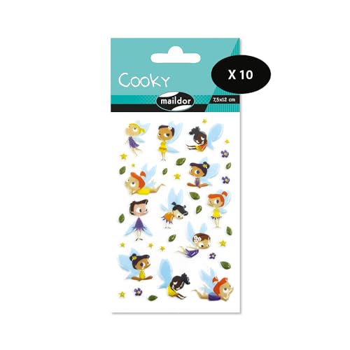 My Mandarine CY095Cpack - Packung mit 10 Bögen 3D Sticker Cooky - Aufkleber, 7,5x12cm, Fee - Feen-Silhouetten, 370 Stickers, 1 Pack von Maildor