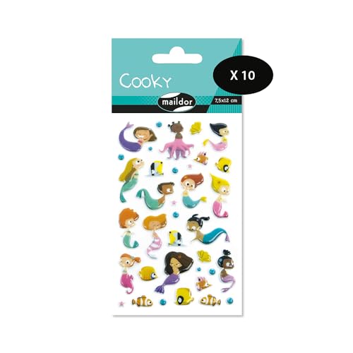 My Mandarine CY104Cpack - Packung mit 10 Bögen 3D Sticker Cooky - Aufkleber, 7,5x12cm, Meerjungfrau - unter dem Meer, 360 Stickers, 1 Pack My Mandarine CY104Cpack - Packung mit 10 Bögen 3D Sticker Cooky - Aufkleber, 7,5x12cm, Meerjungfrau - unter dem Meer, 360 Stickers, 1 Pack von Maildor